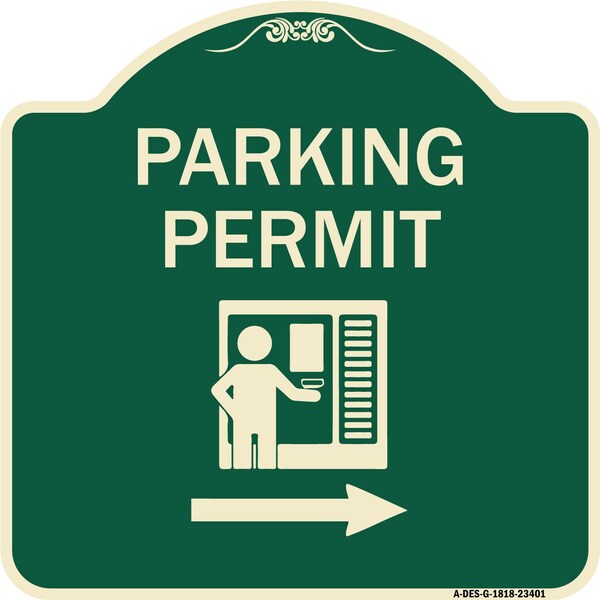 Signmission Parking Permit With Right ArrowHeavy-Gauge Aluminum Architectural Sign, 18" x 18", G-1818-23401 A-DES-G-1818-23401 - main